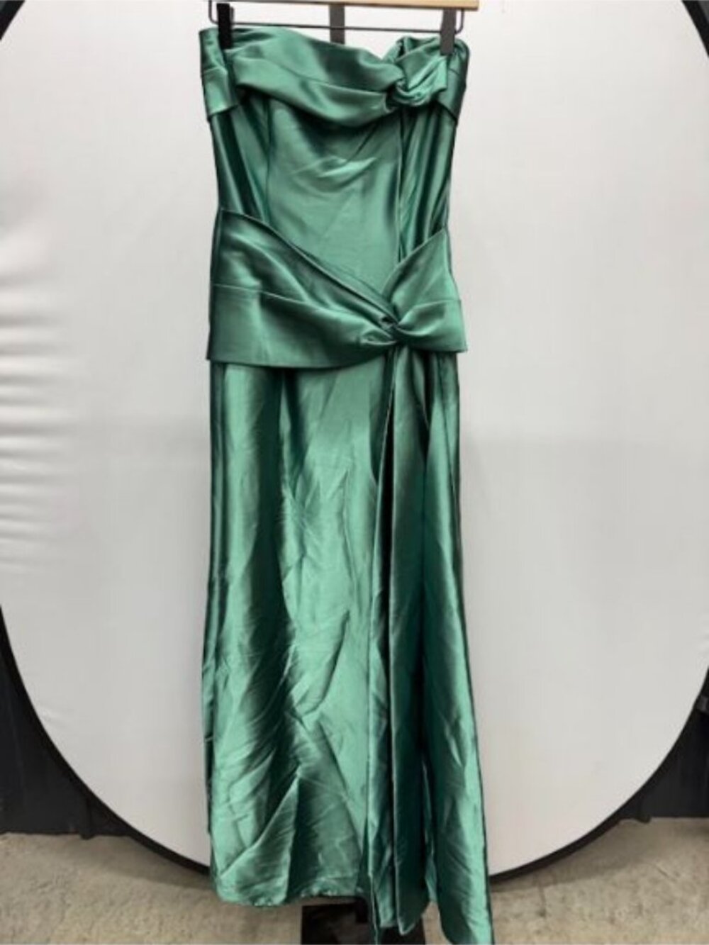 Jessica McClintock Green Satin Strapless Maxi Dress